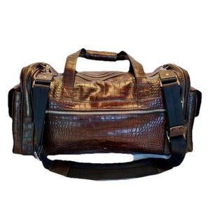 Vtg Bosca Crocodile Print Brown Leather Moda di Roma Travel Duffle Bag New